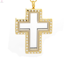 Colgante medallón cruz en joyas de oro, colgante medallón de puerta de hadas, medallón cruz abierta